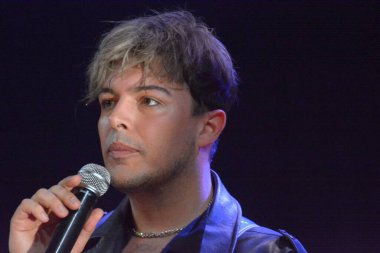 GIFFONI VALLE PIANA - 30 Nisan 2022: Antonio Fiordispino, Alex Fiordispino ve Daniele Mona Verde Giffoni 'deki Kolorlar' dan, 30 Nisan 2022 'de İtalya' nın Giffoni Valle Piana kentinde.