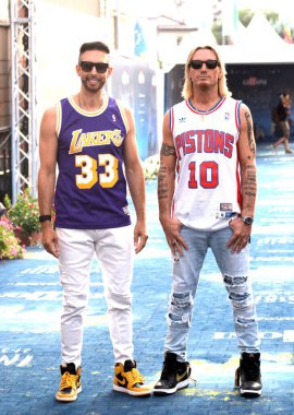 GIFFONI VALLE PIANA,ITALY - July 26,2022: Francesco Stranges aka Strano and Emanuele Busnaghi aka Thema of Gemelli DiVersi at Giffoni Film Festival 2022 - on July 26, 2022 in Giffoni Valle Piana, Italy.