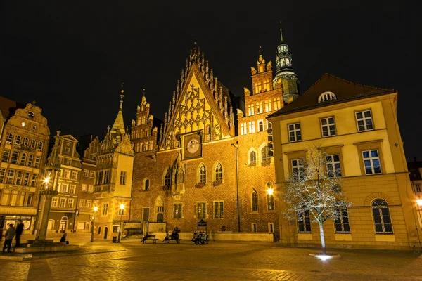 Gamla rådhuset natten i wroclaw, Polen — Stockfoto