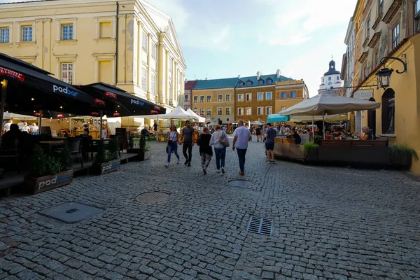 Lublin Polen September 2021 Kasseistrook Bij Oude Stadshuizen Zijn Een — Stockfoto