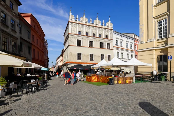 Люблін Польща Вересня 2021 Будинки Старого Міста Довколишніми Ресторанами Кафе — стокове фото