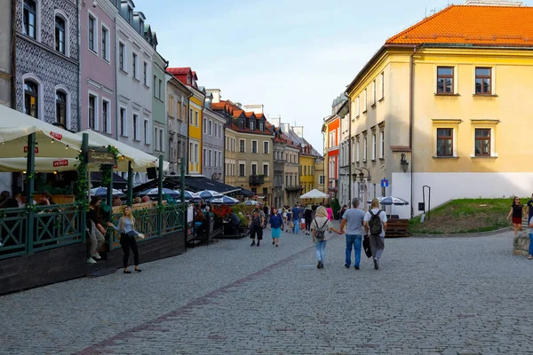 Lublin Polônia Setembro 2021 Rua Coberta Cidade Velha Com Casas — Fotografia de Stock