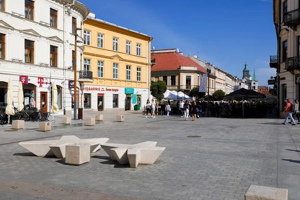 Lublin Polen September 2021 Altstadthäuser Und Eine Fußgängerzone Einem Sonnigen — Stockfoto