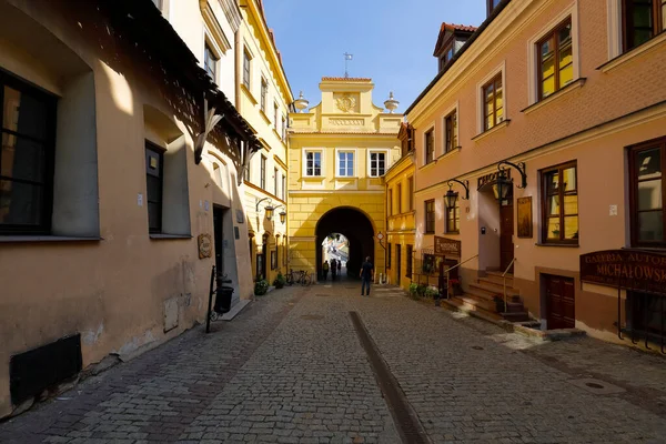Lublin Polsko Září 2021 Staroměstská Brána Dlážděná Stezka Vedoucí Obou — Stock fotografie