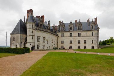 Amboise, Fransa - 9 Haziran 2010: Bulutlu bir günde görülen kale. Burası Fransa 'nın tarihiyle çok bağlıdır. 15. yüzyıldan 19. yüzyıla kadar Fransız krallarının ikametgahıydı.