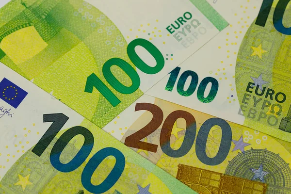Рядом Друг Другом Размещены Банкноты Европейского Союза Банкноты Евро Сделаны — стоковое фото