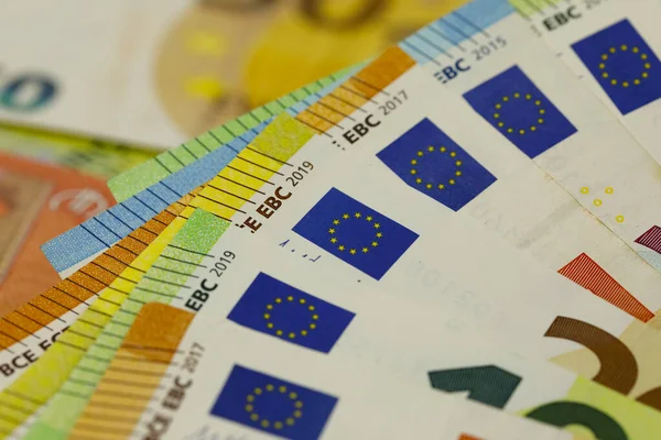 Hay Billetes Unión Europea Colocados Uno Lado Del Otro Los — Foto de Stock