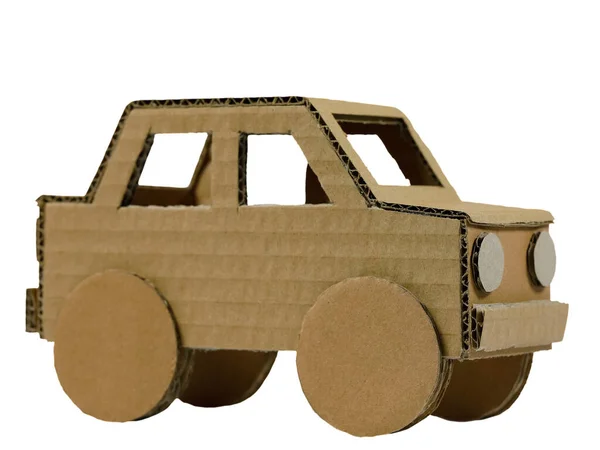 Modello Auto Realizzato Cartone Materiale Imballaggio Riciclato Stato Utilizzato Creare — Foto Stock