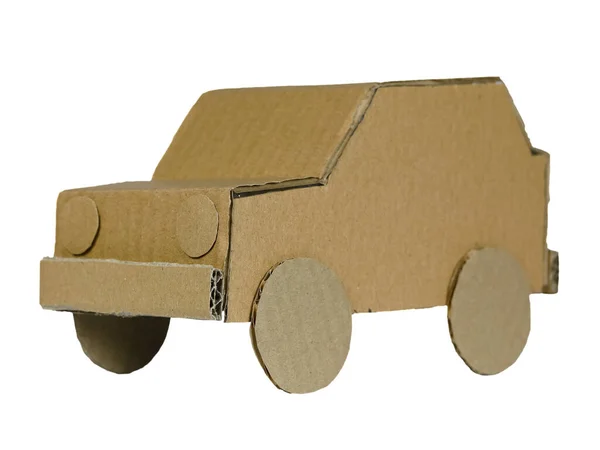 Μοντέλο Αυτοκινήτου Από Χαρτόνι Ανακυκλωμένο Υλικό Συσκευασίας Έχει Χρησιμοποιηθεί Για — Φωτογραφία Αρχείου