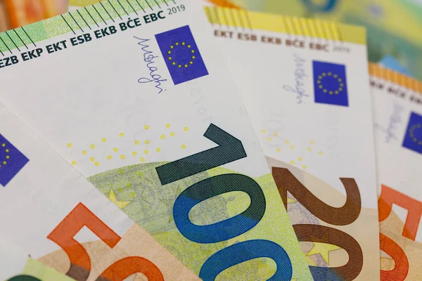 Банкноты Европейского Союза Размещены Рядом Друг Другом Банкноты Евро Сделаны — стоковое фото
