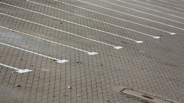 Zone Couverte Pavés Béton Avec Des Lignes Blanches Peintes Marquant — Photo