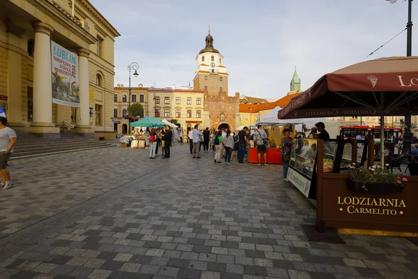 Lublin Polska Września 2021 Zmierzchu Słynna Brama Krakowska Prowadząca Stare — Zdjęcie stockowe