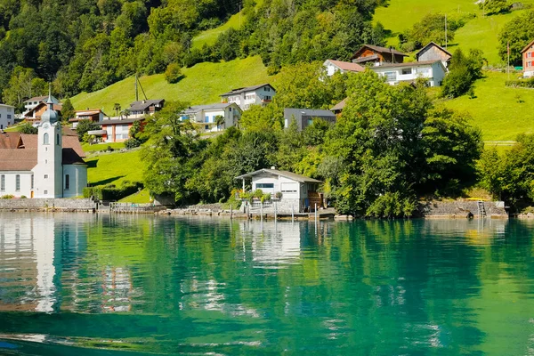 Bauen Small Village Located Swiss Canton Uri Right Banks Lake — Stock Photo, Image