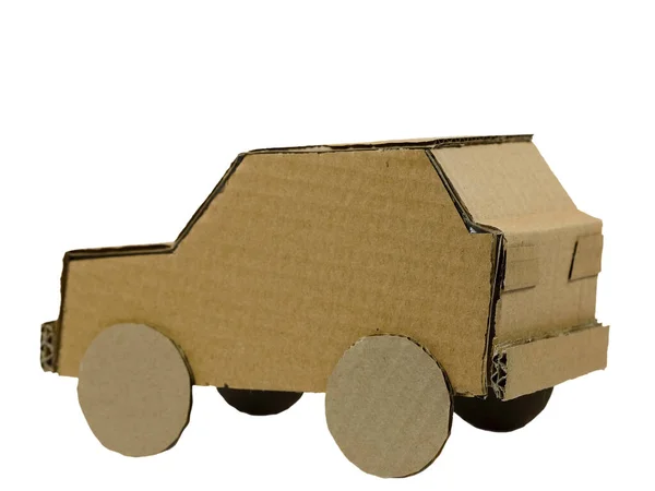 Modelo Coche Fabricado Cartón Material Embalaje Reciclado Utilizado Para Artesanía —  Fotos de Stock
