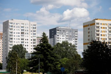 Warsaw, Poland - July 7, 2022: Multi-storey residential buildings in the Goclaw housing estate, in the Praga Poludnie district of the city of Warsaw