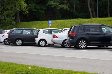 Gdynia, Poland - May 29, 2022: View of various cars parked side by side in an outdoor car par