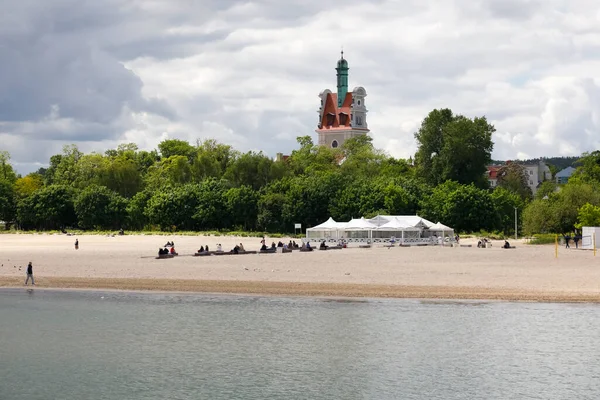 Sopot Poland May 2022 Seashore Beach Nearby Trees Visible Tower — Stock fotografie