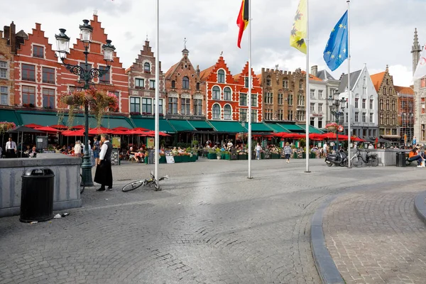 Bruges Belgium September 2022 Frontage Town Square Embellished Row Colorful — Stock Photo, Image