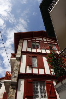 Fransa'nın güneyinde tipik çiçekler çok eski bina