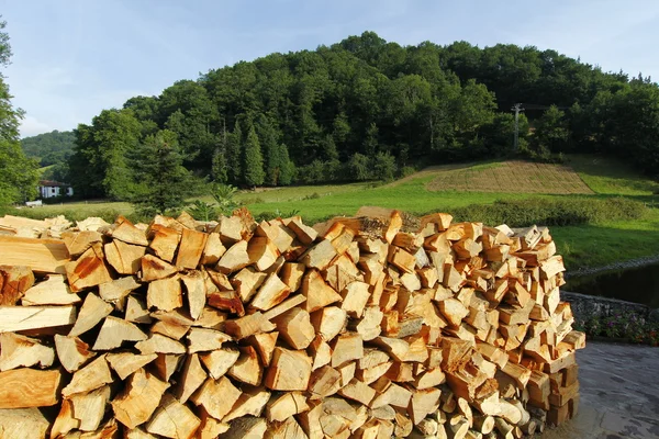 Şömine için odun bir sürü caddeye yığılmış.