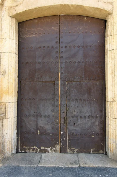 Vieille porte métallique avec rivets rouillés — Photo