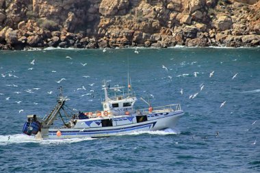 mavi deniz kıyısına yakın yelken küçük balıkçı teknesi