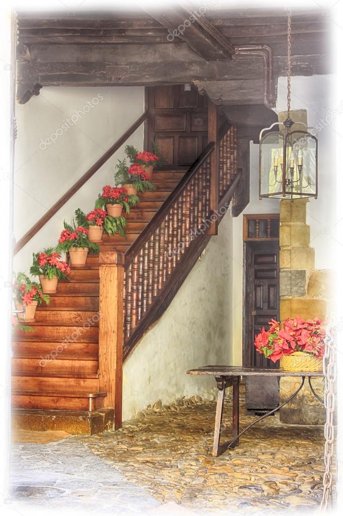 a gateway in a typical house full of flowers in Andalusia Spain
