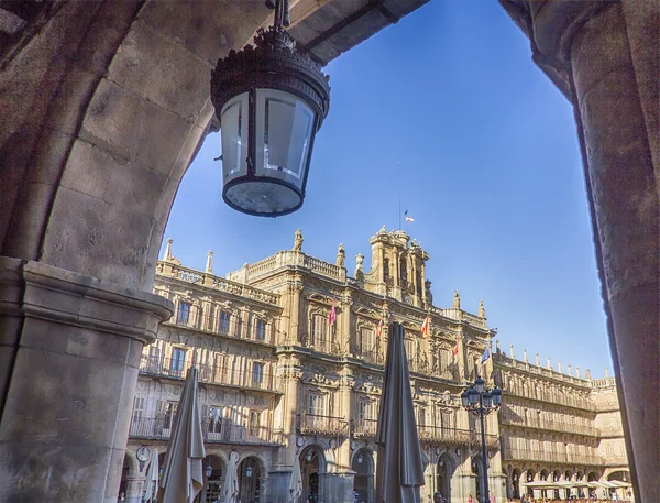 Fasaden på den berömda plaza mayor Salamanca, Spanien — Stockfoto