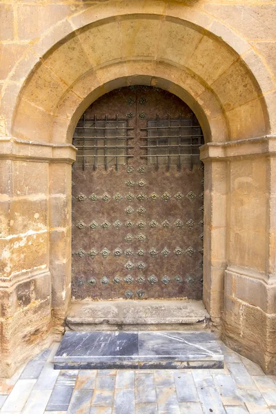 Old wooden door with iron ornaments — Stock Photo, Image