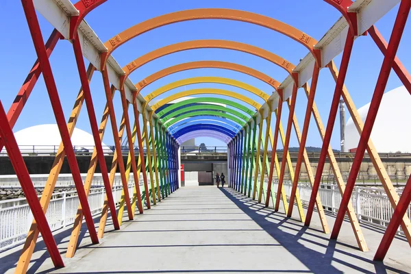 Modern bridge of iron, painted colors — Stock Photo, Image