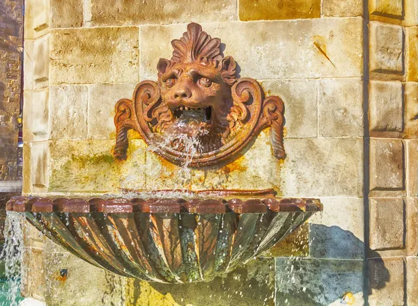 Fontaine décorée avec tête de lion en bronze — Photo