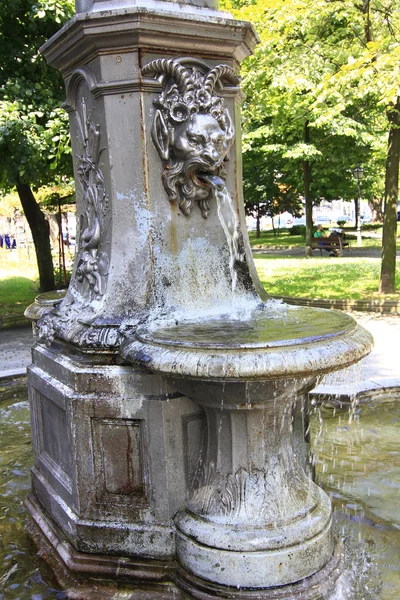 Fontana decorata con testa di leone in bronzo — Foto Stock