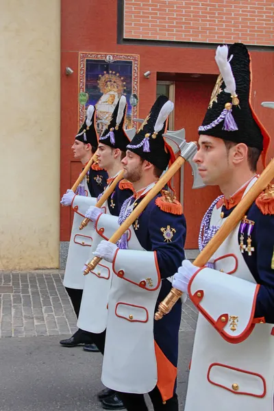 CARTAGENA, SPAIN Mar 25: Picket of soldiers parading with evenin — Stock Photo, Image