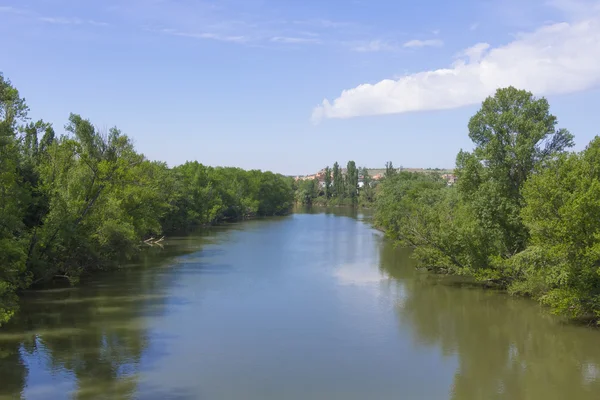 Pisuerga folyó áthaladó Valladolid, Spanyolország — Stock Fotó