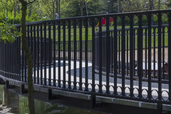 Footbridge over a lake in the park — Stock Photo, Image