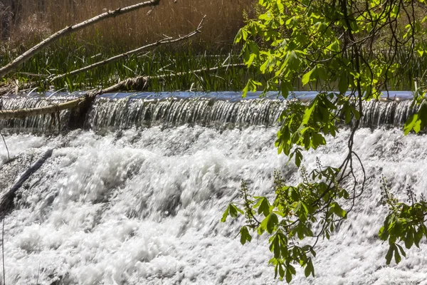 Agua clara en cascada ligera en un río tranquilo — Foto de Stock