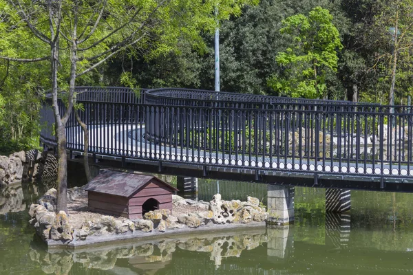 Footbridge over a lake in the park — Stock Photo, Image