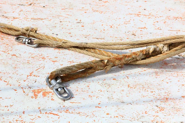 Old Rusty Pulley Ropes Fishing Boat — Stock Photo, Image