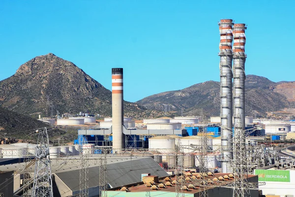 Cartagena Spain 2019 Large Chimneys Oil Refinery — Stock Photo, Image