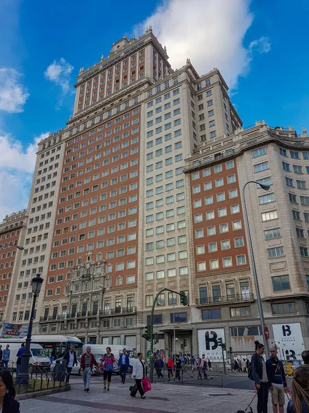 Madrid Spain 2018 Famous Spanish Square Madrid Plaza Spain Its — Stock Photo, Image