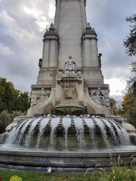 Madrid Spanya 2019 Madrid Deki Plaza Spanya Ünlü Çeşme — Stok fotoğraf