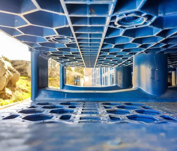 Detail Van Een Blauwe Kunststof Pallet Perspectief — Stockfoto