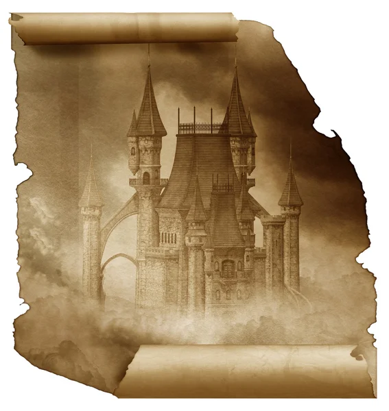 Dark Castle on a old paper scroll Royalty Free Stock Images