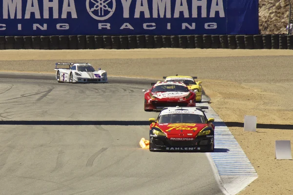 Mazda RX8 In Flames at Grand AM Rolex Races at Mazda Raceway in Laguna Seca — Stock Photo, Image