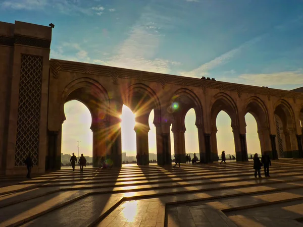 Ηλιοβασίλεμα στο Τζαμί Χασάν ΙΙ Καζαμπλάνκα Μαρόκο — Φωτογραφία Αρχείου