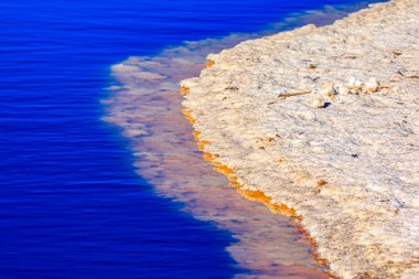 Salt flakes drying on the surface of salt ponds at Bedwell Bayfront Park in Menlo Park, California