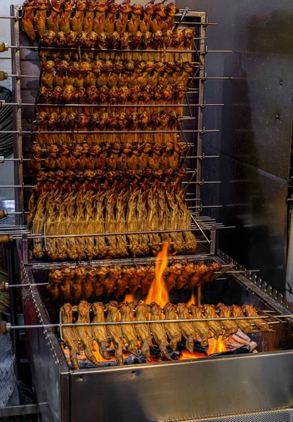Fresh Large Chicken Wings Flame Grilled Open Fire Hawker Stall — Stock Photo, Image