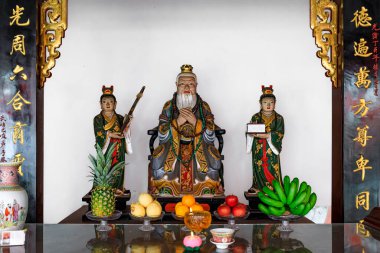 Singapur - 13 Eylül 2019: Thian Hock Keng, Hokkien halkının Çin deniz tanrıçası Mazu 'ya ibadet etmek için inşa edilmiş en eski Budist tapınağı.