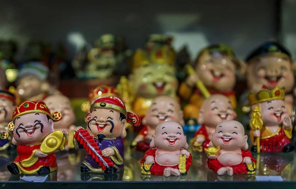 Singapur September 2019 Auswahl Porzellan Souvenir Figuren Des Lachenden Buddhas — Stockfoto