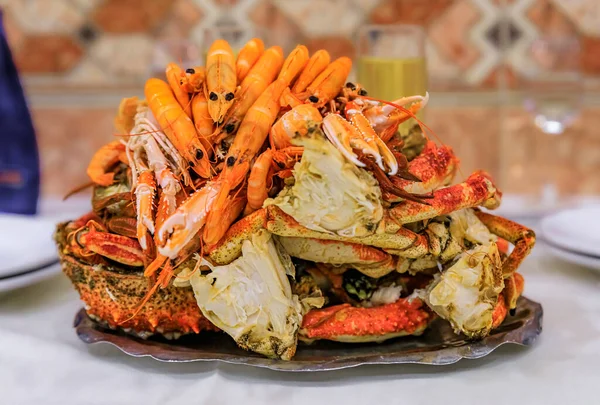 Seafood Tower Including Crab Lobster Langostino Shrimp Goose Neck Barnacles — Stock Photo, Image